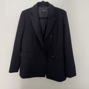 Theory Womens Textured Collared Black Coat Jacket Metallic Button Size 6